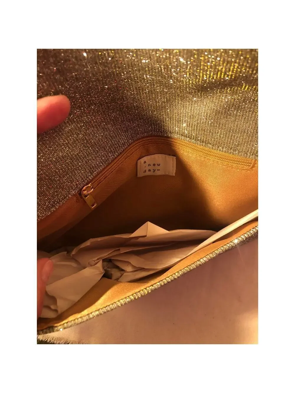A New Day NWT Women's Multicolor Glitter Iridescent Envelope Clutch Chain Strap